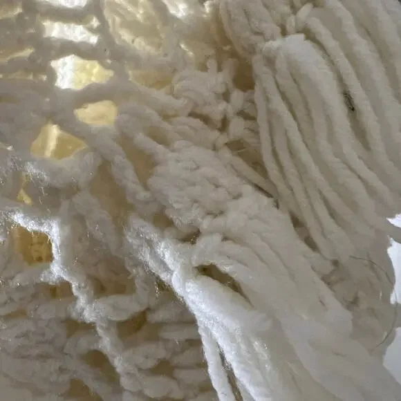 60’s White Cream Crocheted Open Knit Fringe Button Front Vintage Boho Poncho - Picture 8 of 10